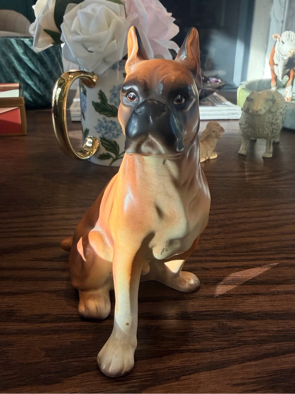 Vintage Japanese Boxer Dog Ceramic Figurine - Rare